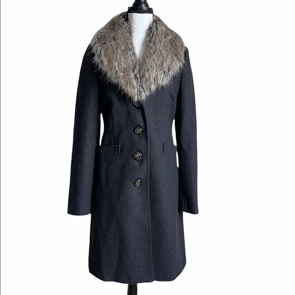 Moda International Wool Blend with Fur Collar Coat - Picture 1 of 5